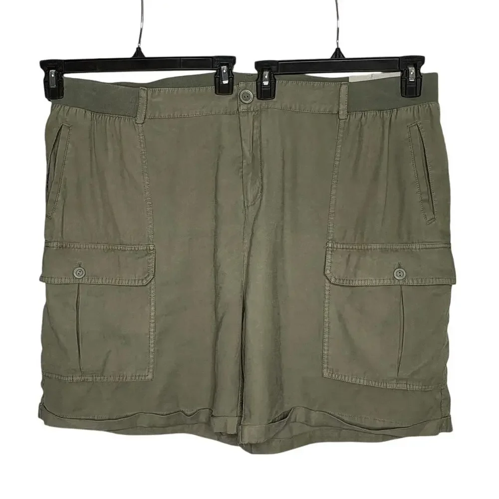 Soft Surroundings Pali Cargo Dusty Olive Cuffed Pocket Shorts Size 3XL New